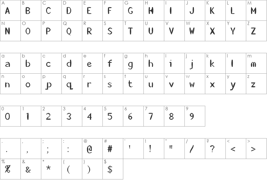 KillerStumps font character map preview