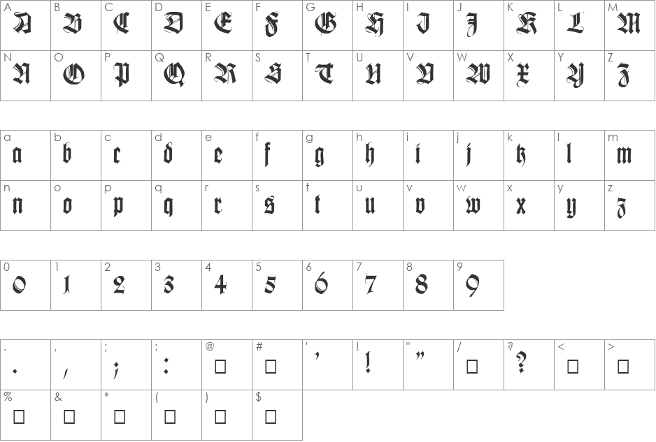 Killigrew font character map preview
