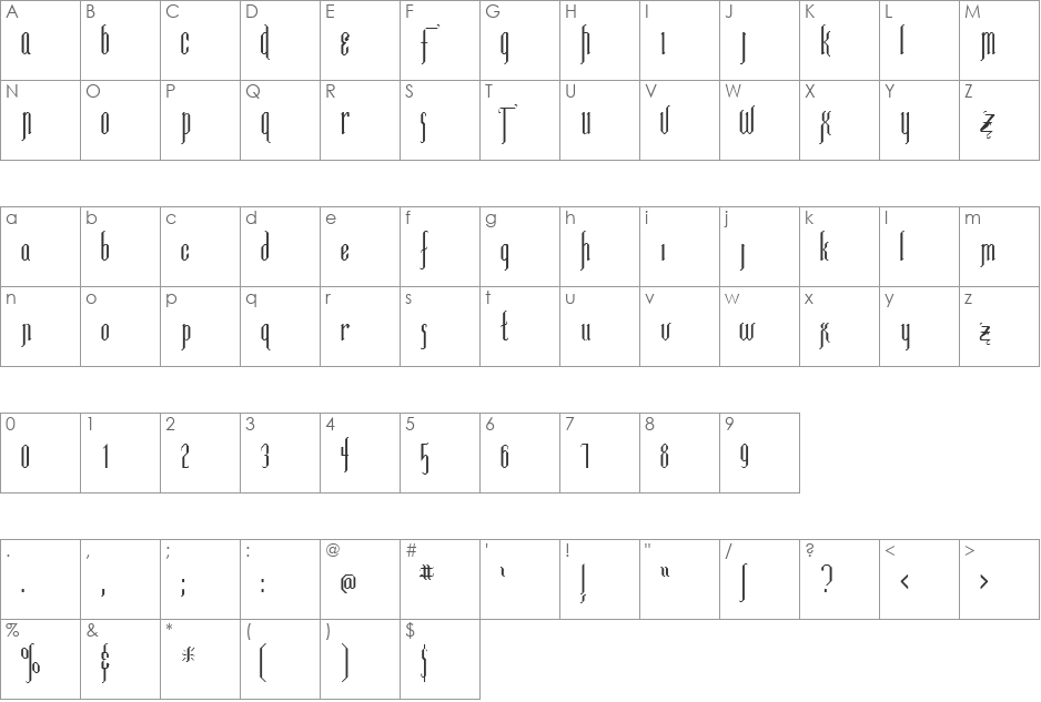 KimberSSK font character map preview
