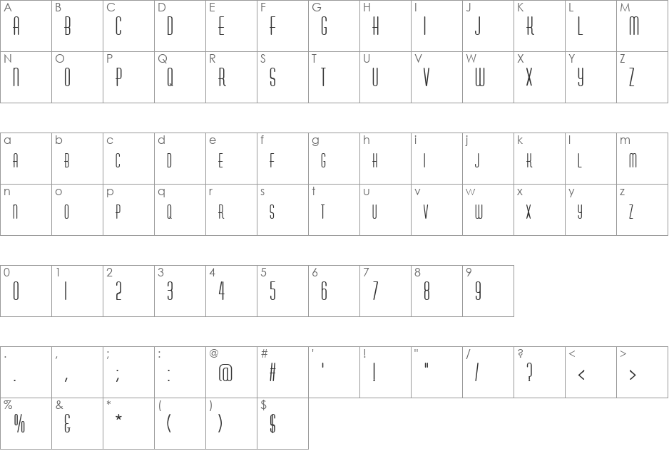 Kimono font character map preview