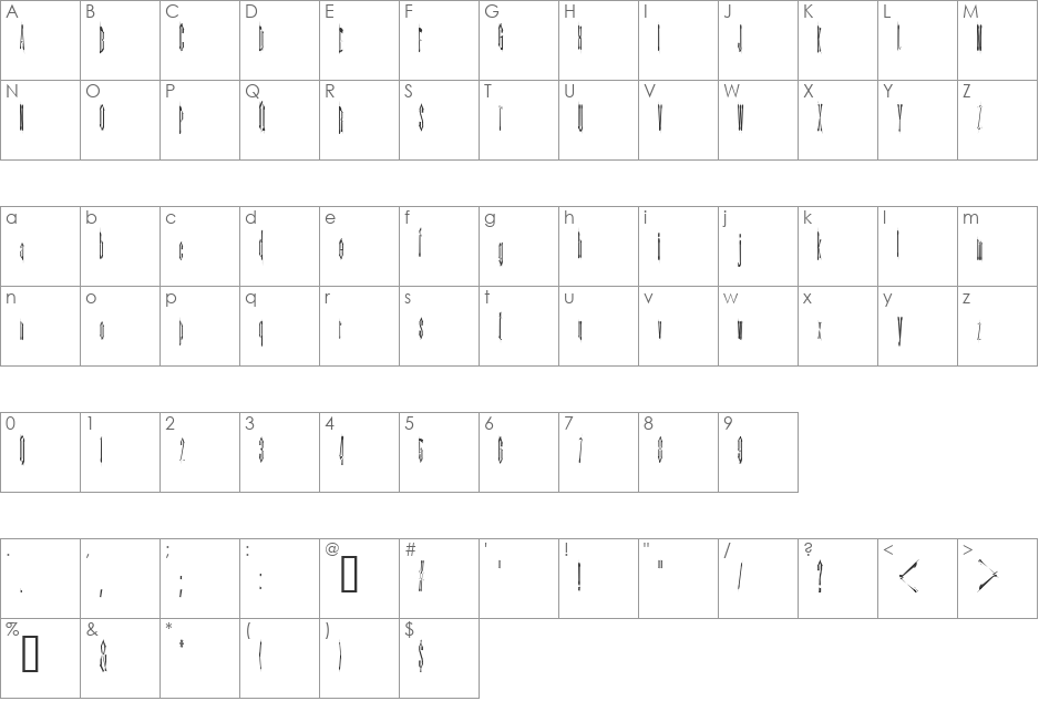 Kinderfeld AOE font character map preview