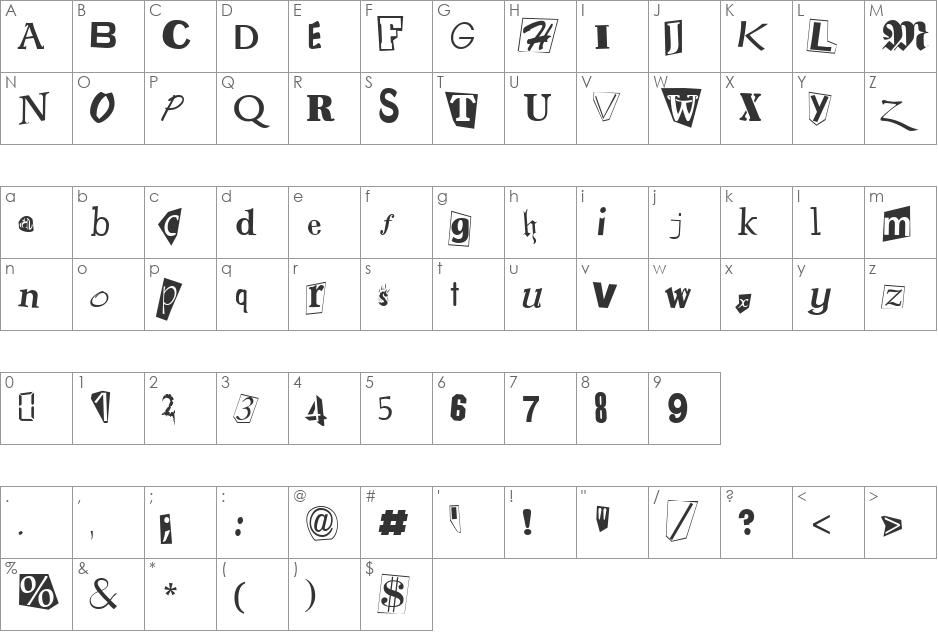 Kindergarden font character map preview