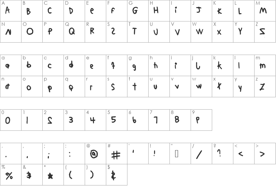 KindergartenNBP font character map preview