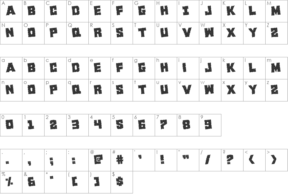 King Commando Rotate font character map preview