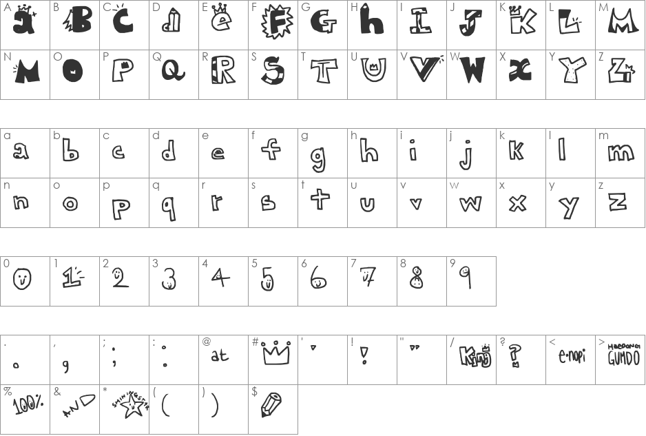 King Education Center font character map preview
