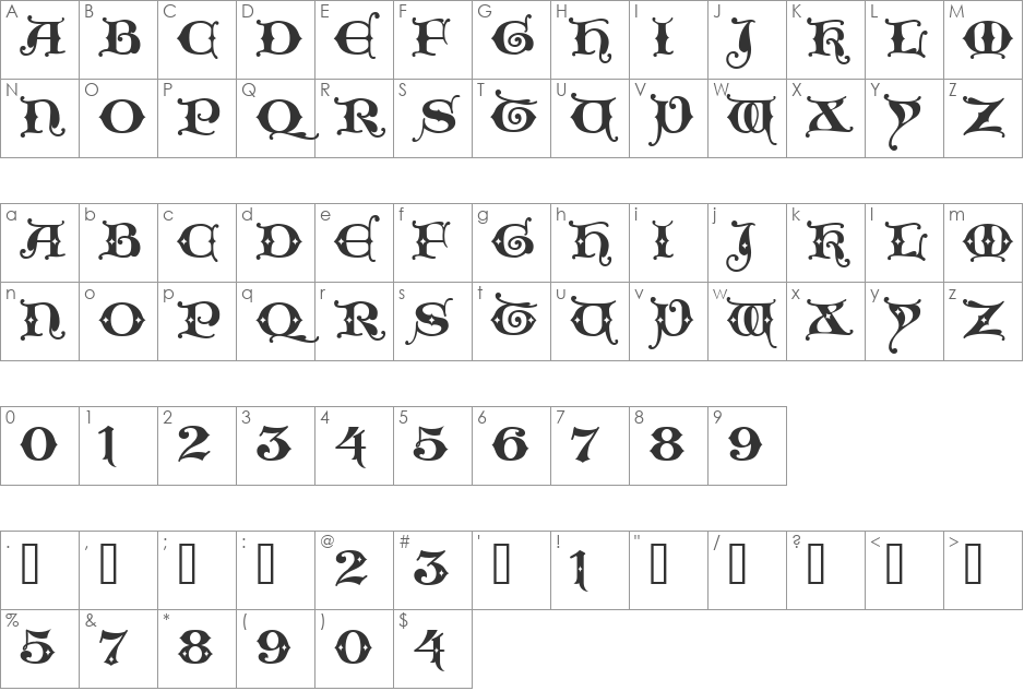 King Xmas font character map preview