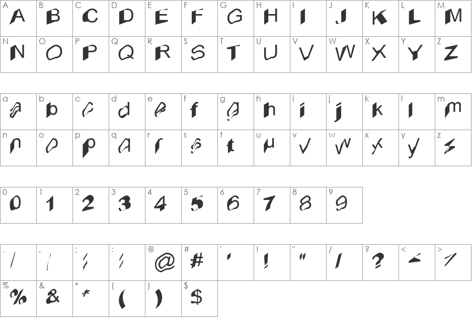 Askew font character map preview