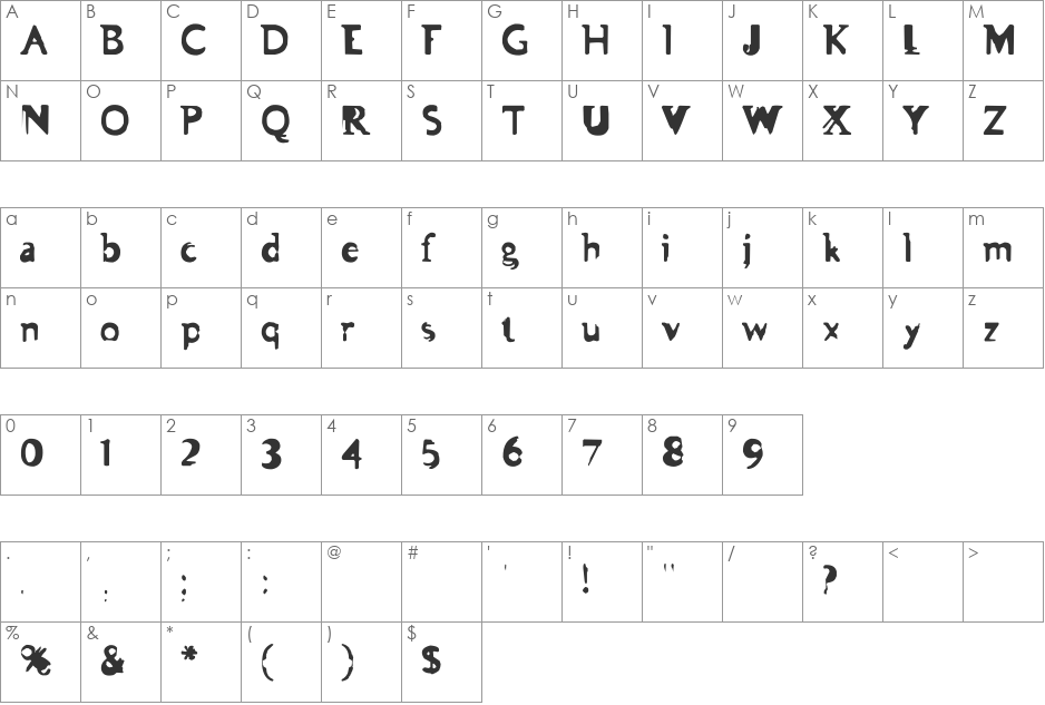 Asman font character map preview