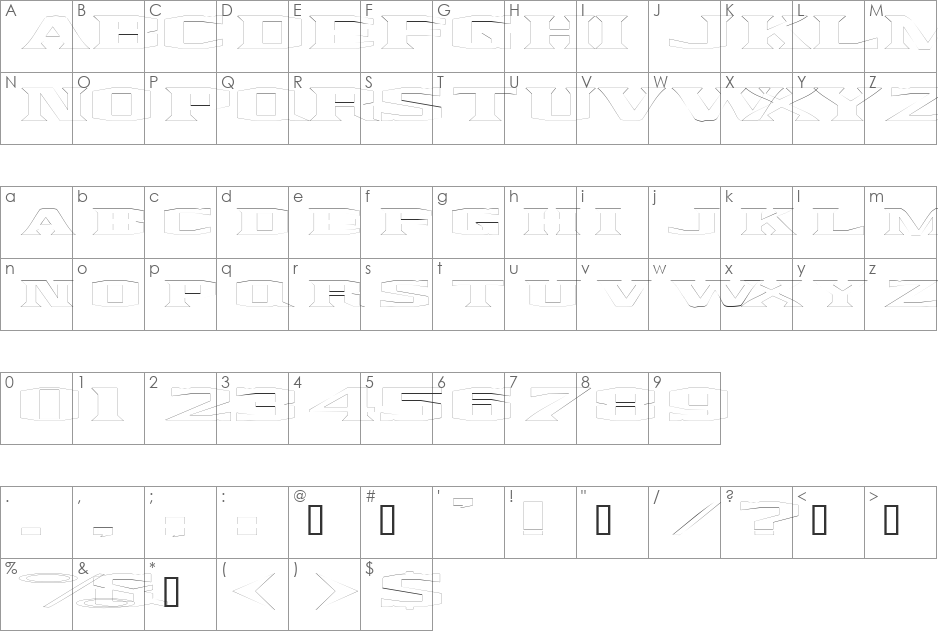 KingfreshOutline font character map preview