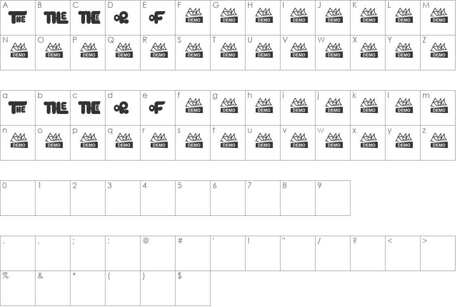 Kingk font character map preview