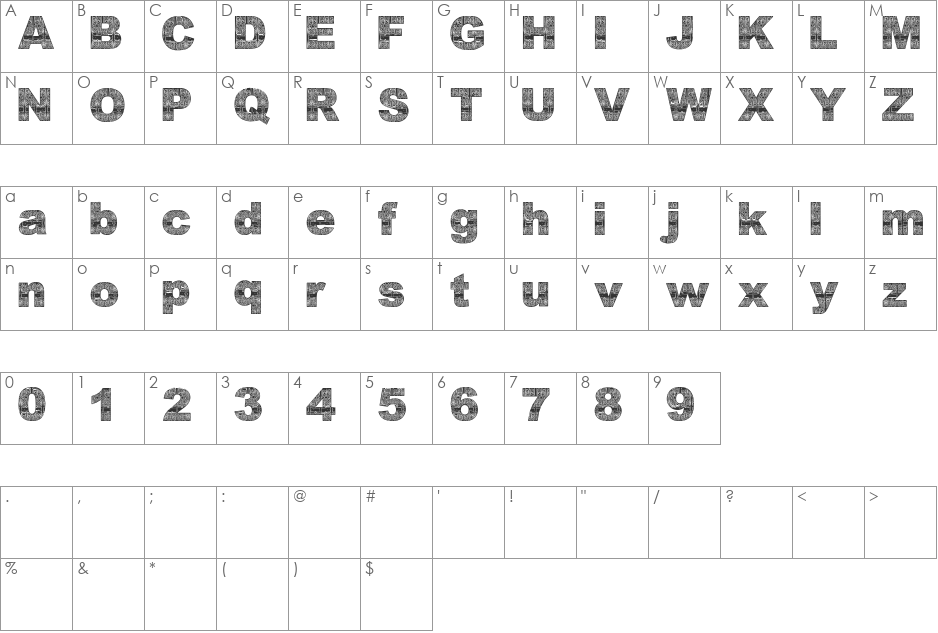 AsmatFont2007 font character map preview