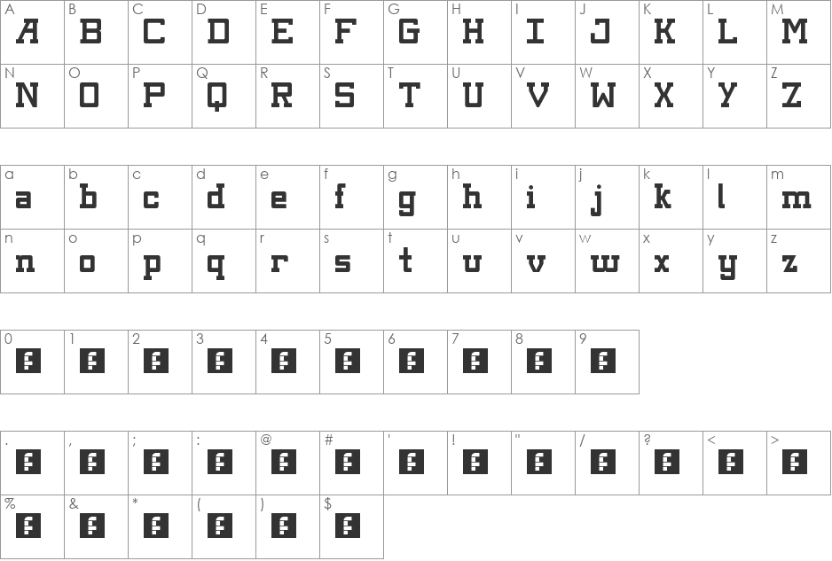 Kingsbury font character map preview