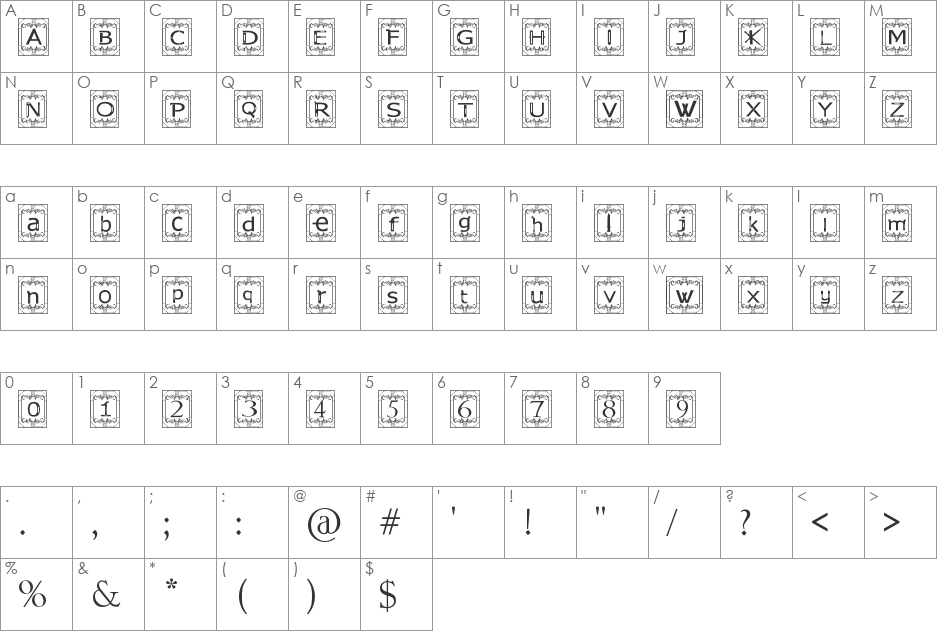 Kingsland Timur font character map preview