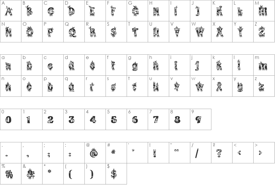 Kingthings Annex font character map preview