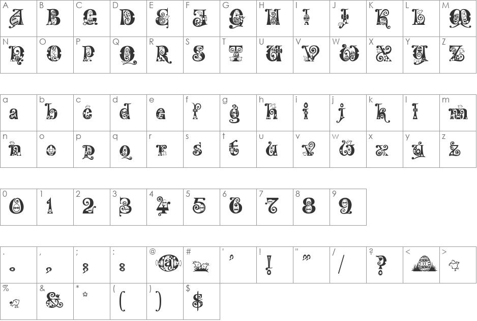 Kingthings Eggypeg  font character map preview