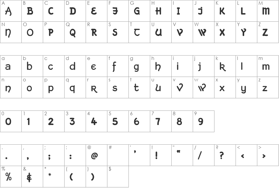 Kingthings Hand Light font character map preview