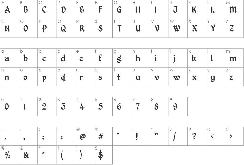 Kingthings Petrock Light font character map preview