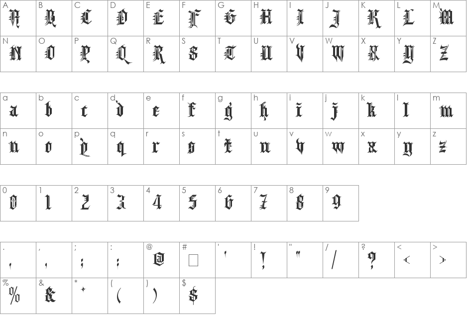 Kingthings Spikeless font character map preview