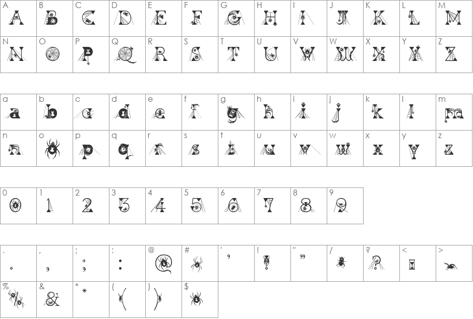 Kingthings Widow font character map preview