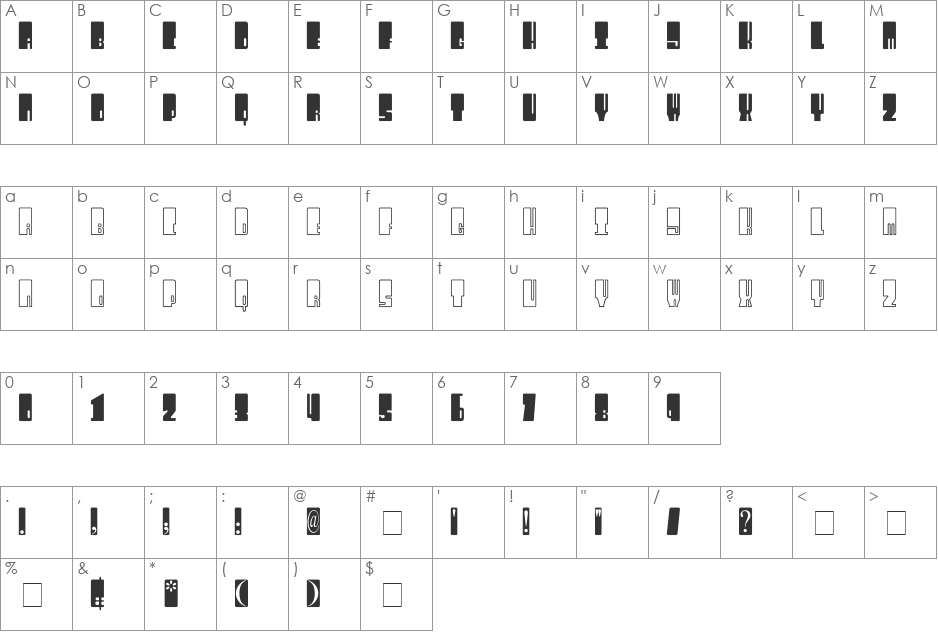 Kingthings Wrecktangle font character map preview