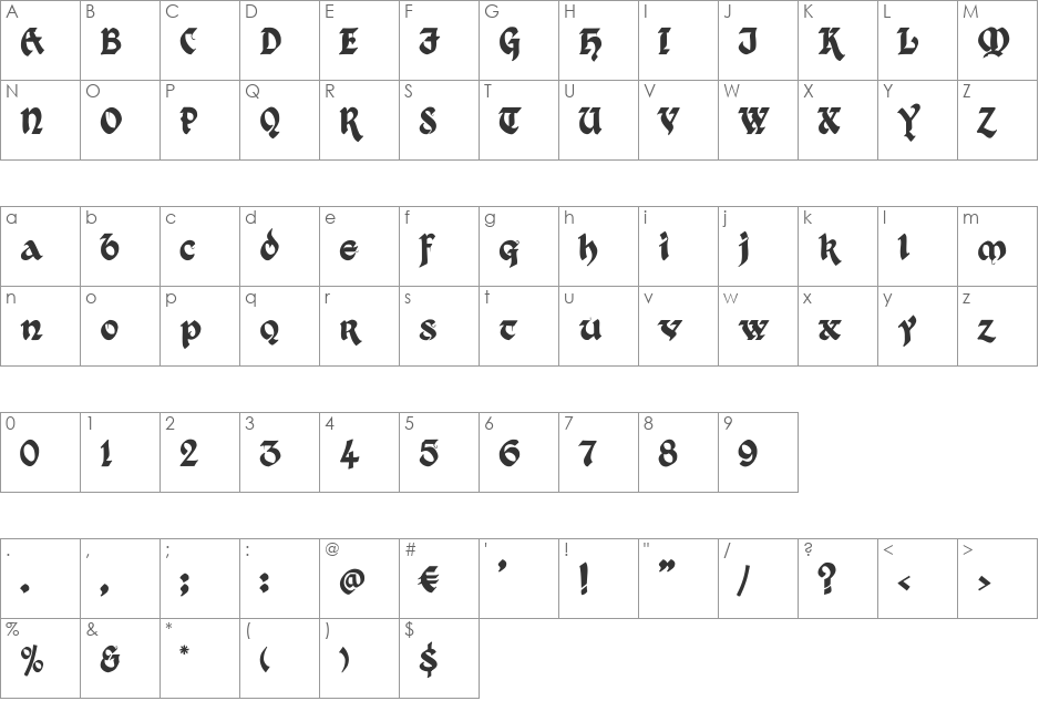 Kingthings Xander font character map preview