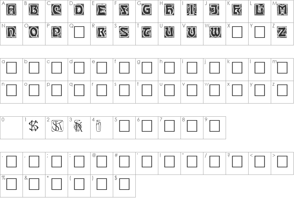 KinigKap font character map preview