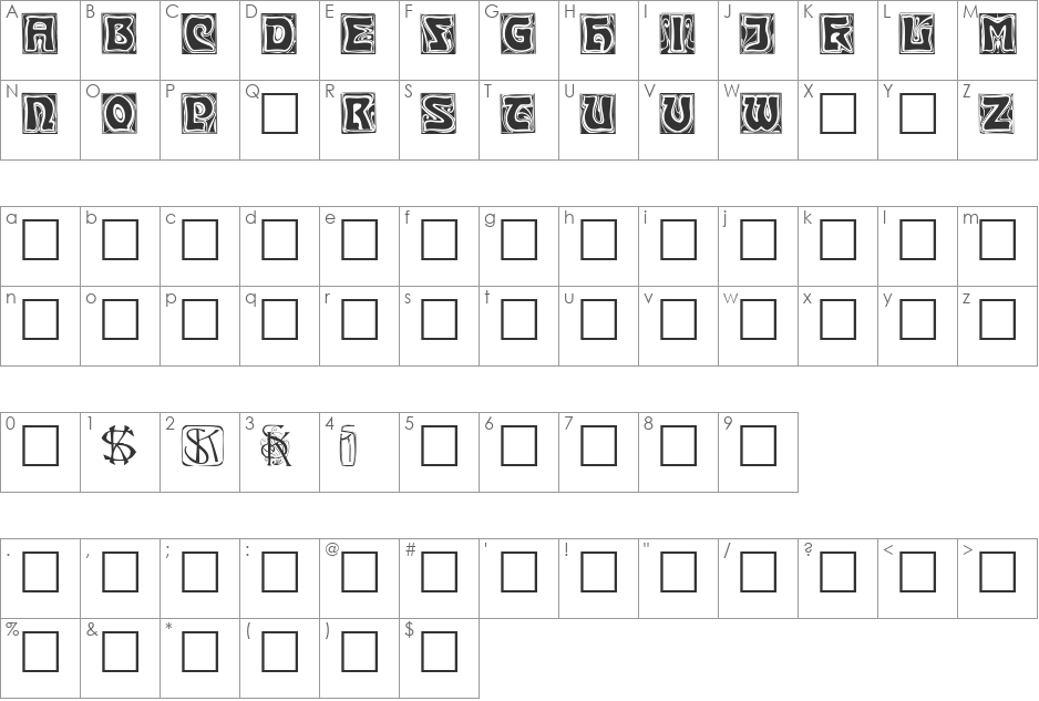 Kinigstein font character map preview
