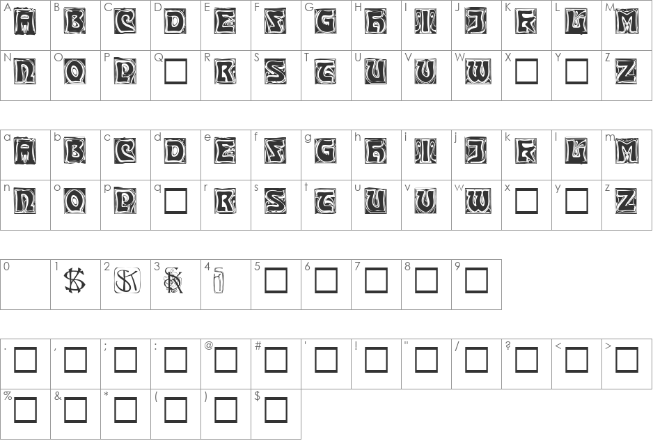 Kinigstein Caps font character map preview