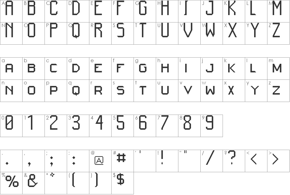 Kinishinai NBP font character map preview
