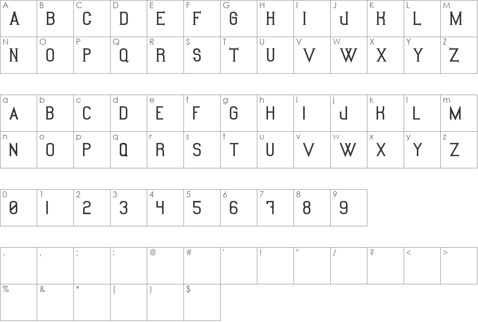 Kiona font character map preview