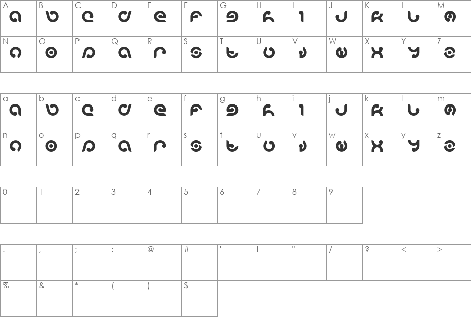kioshima font character map preview