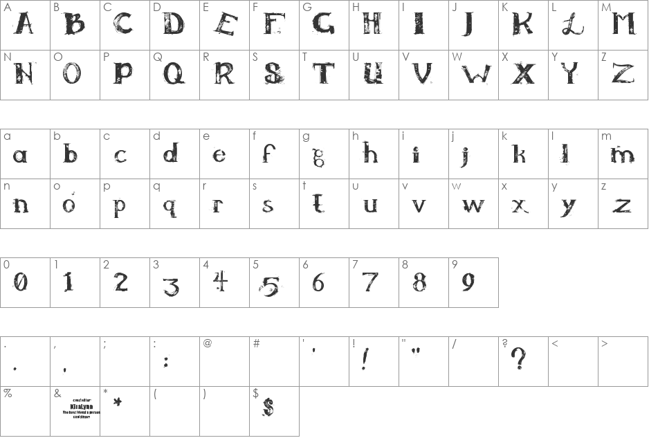 KiraLynn font character map preview