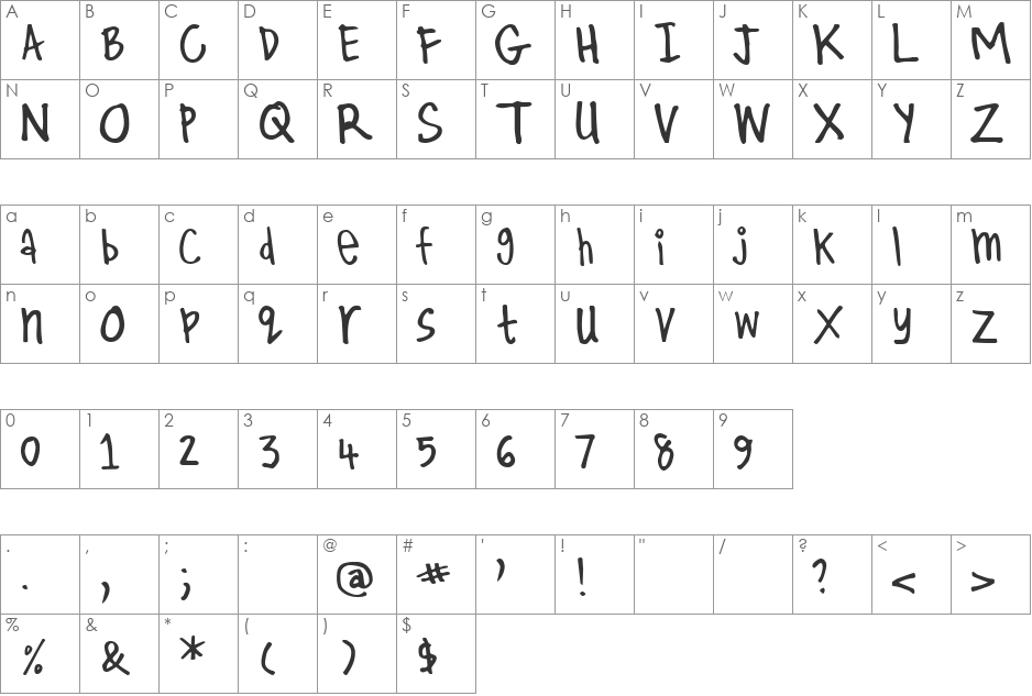 Kirby font character map preview