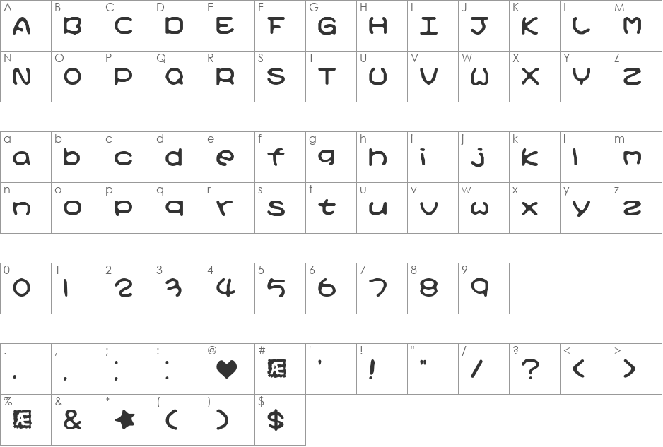 Kirby No Kira Kizzu BRK font character map preview