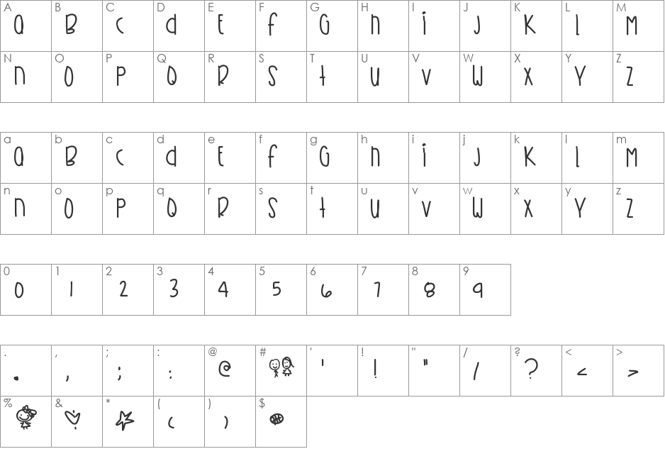 KirbysDreamland font character map preview