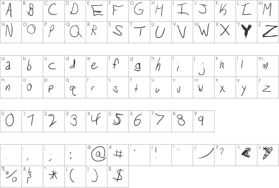 kirsten font character map preview