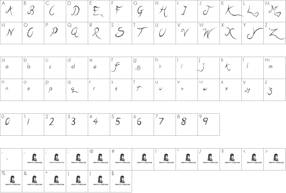 Kiss Me Quick font character map preview