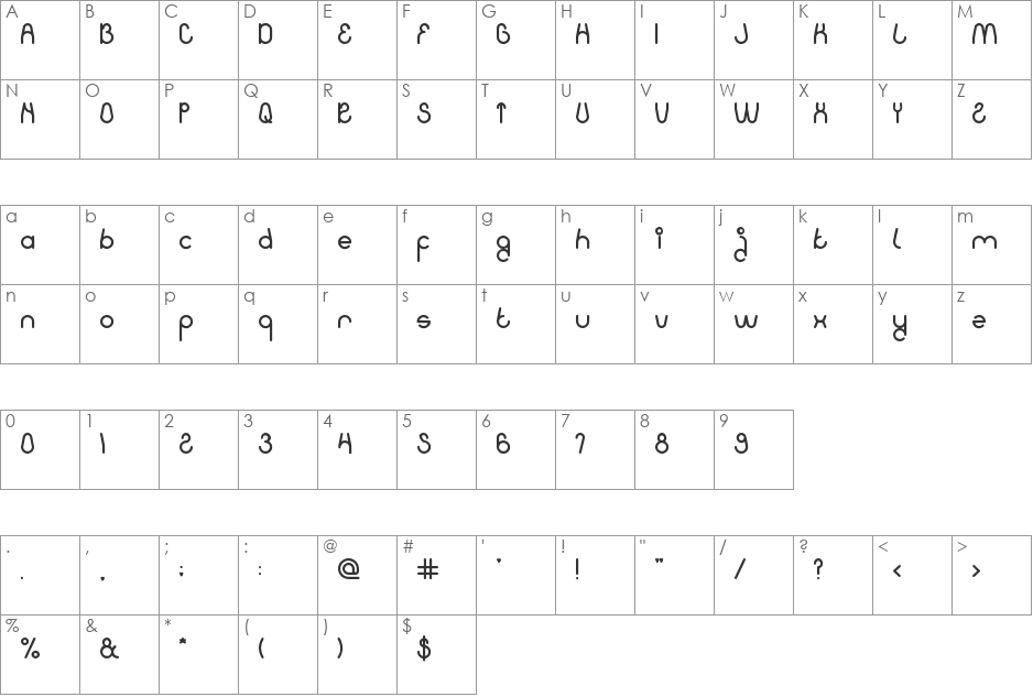 KiSSING THE RAIN font character map preview