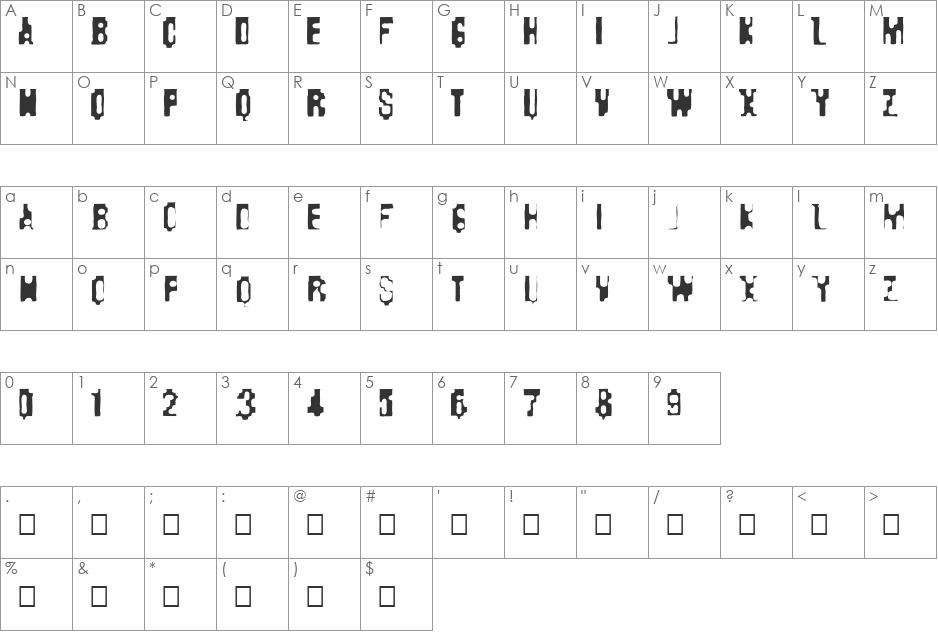 Kisskorv font character map preview