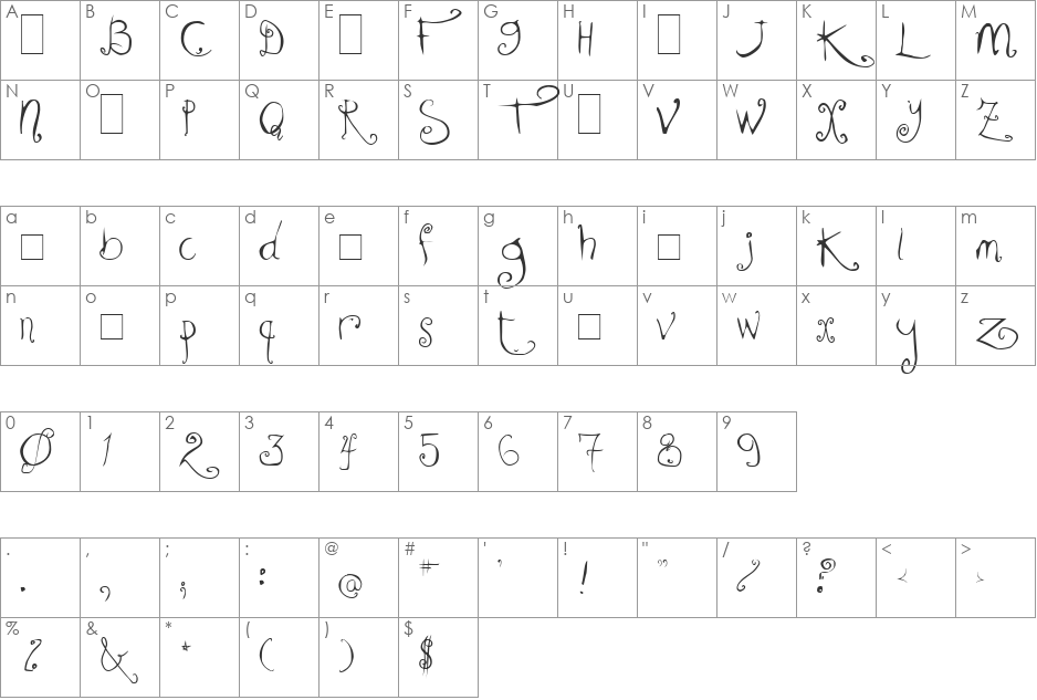 KissMeKissMeKissMe Demo font character map preview