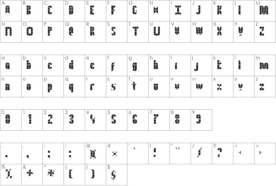 Kitchen Tiles font character map preview