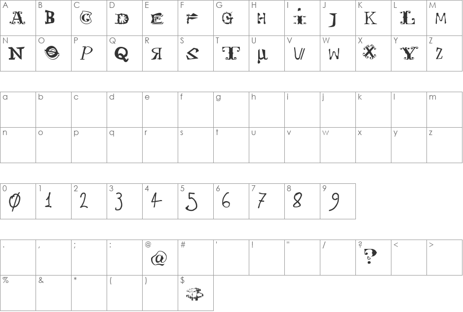 KitschLiebe font character map preview