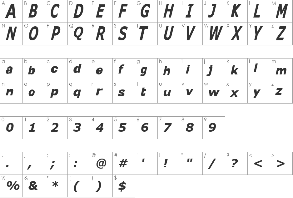 Kitty Katt font character map preview