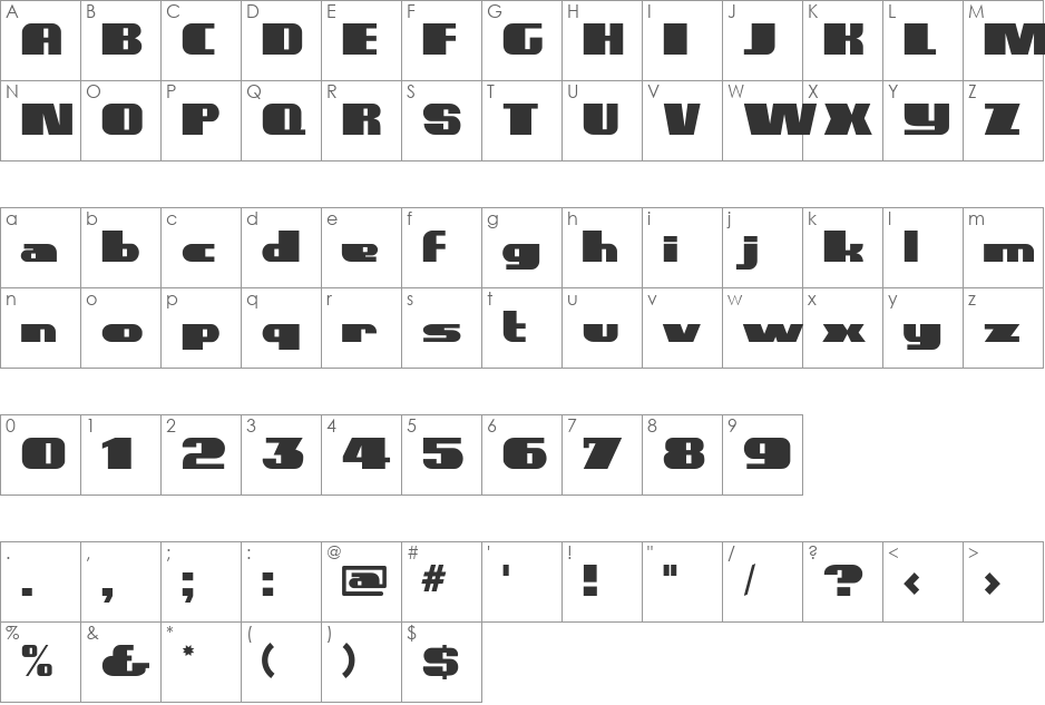 Asphalt font character map preview