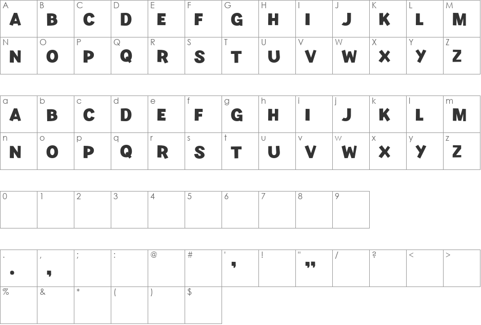 Kiwi font character map preview