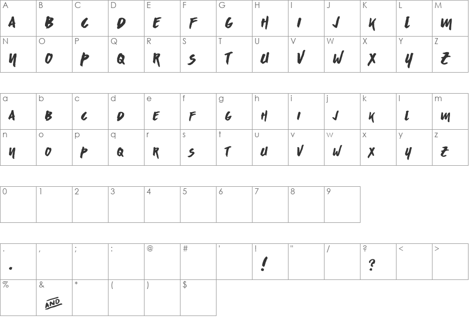 Asphalts Brush font character map preview