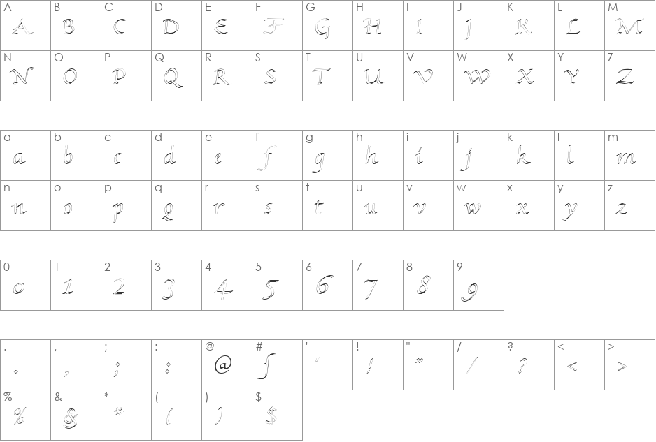 KL HKursive1 OL DB font character map preview