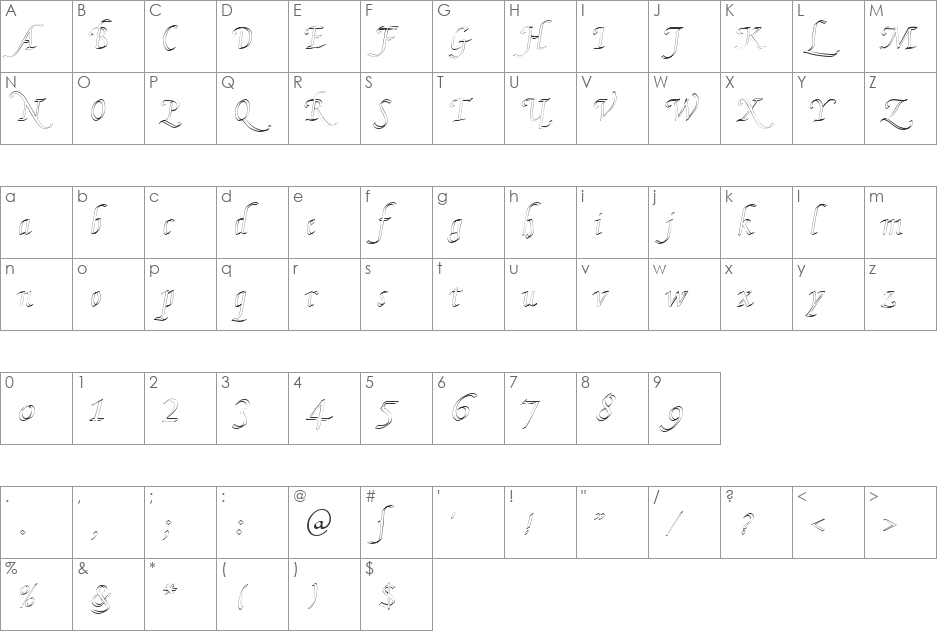 KL HKursive2 OL DB font character map preview