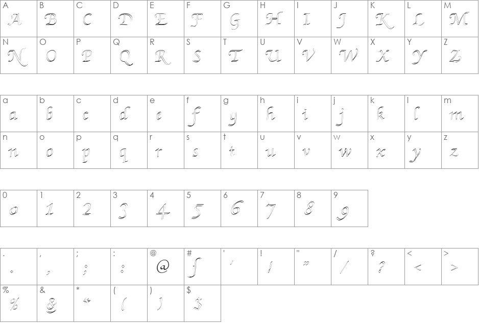 KL HKursive3 OL DB font character map preview