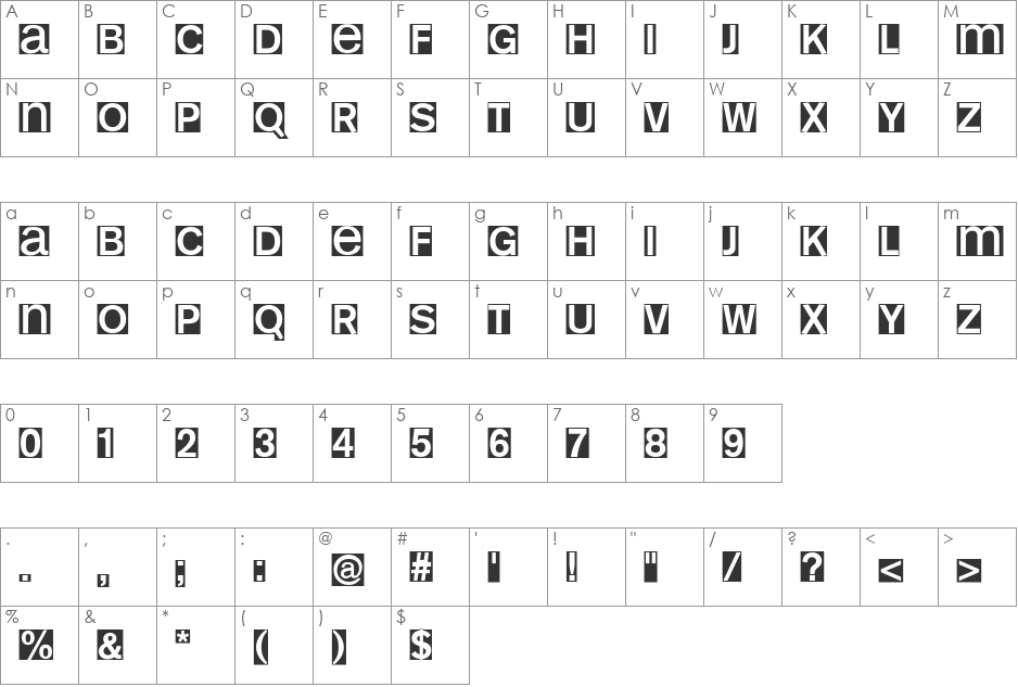 KL1MonoSansInvers font character map preview